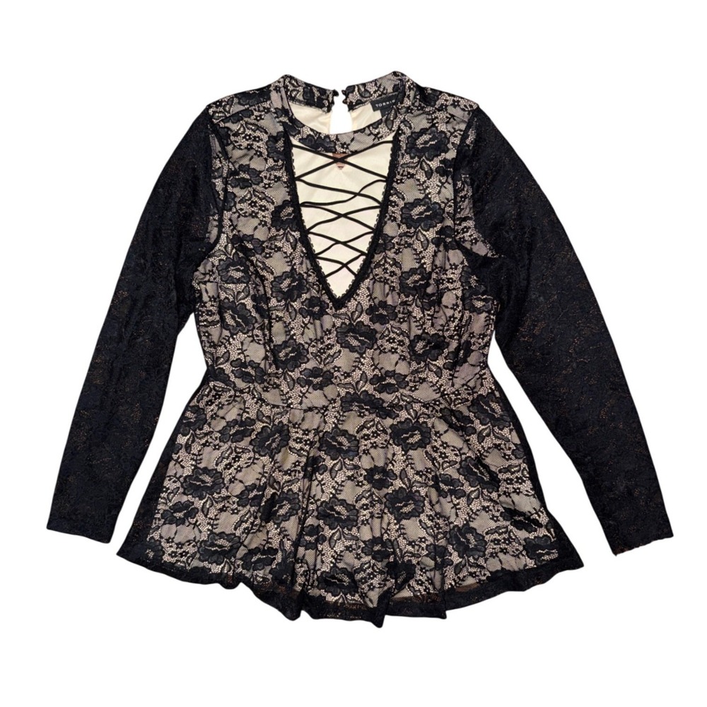 Torrid Black Sheer Floral Lace Peplum Long Sleeve Top Whimsigoth Gothic Coquette